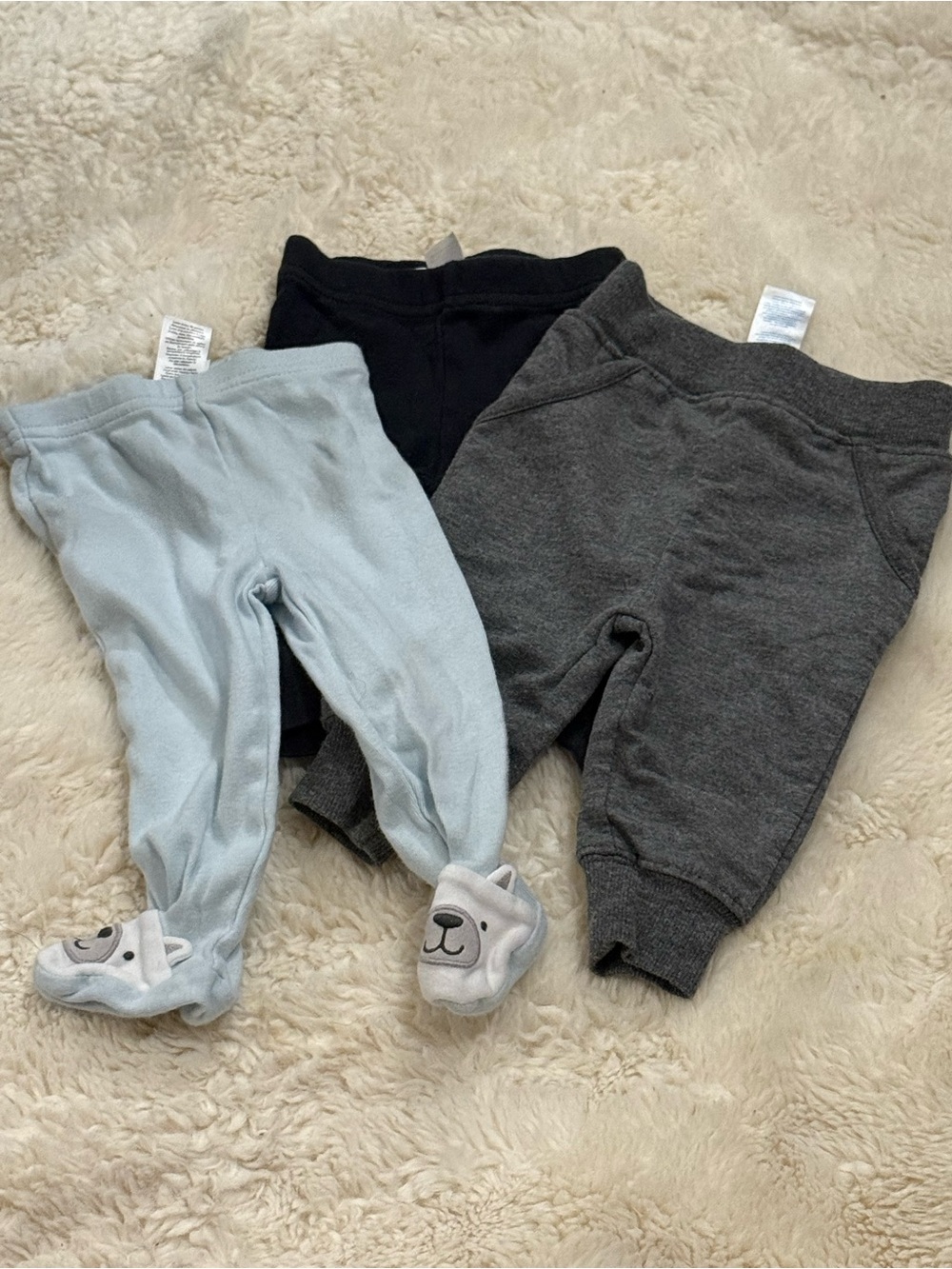 Carter's Baby Footed Pants & Joggers - Light Blue, Black & Gray